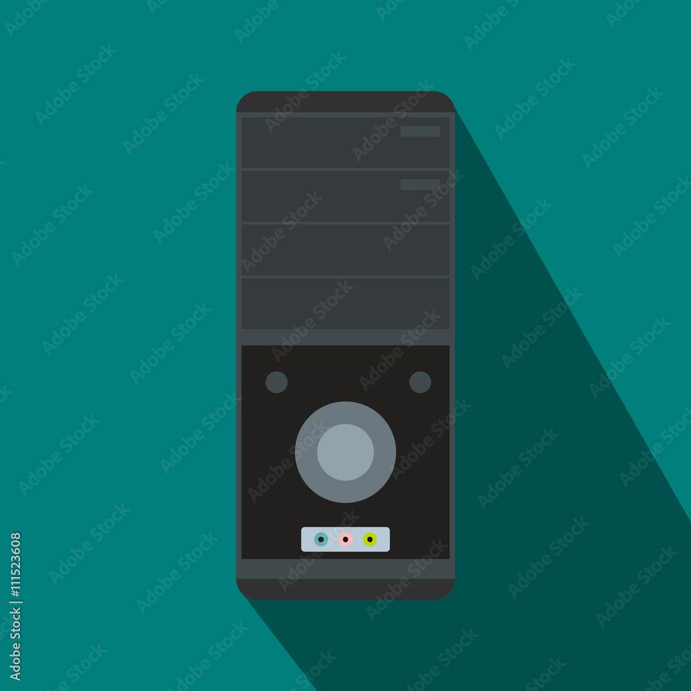Black computer system unit icon, flat style Black computer system unit icon, flat style