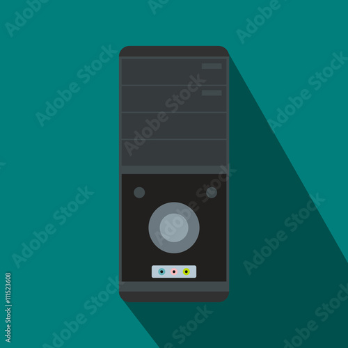 Black computer system unit icon, flat style