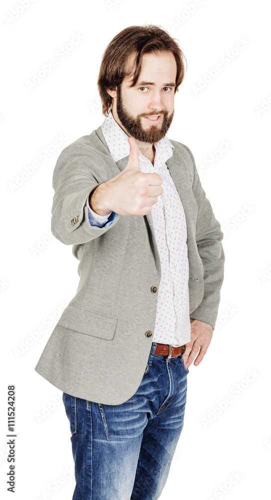 usinessman looking at camera and showing his thumb up while stan usinessman looking at camera and showing his thumb up while stan
