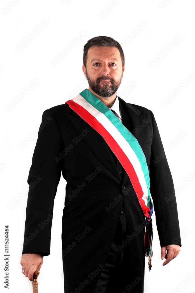 Studio shot of an italian Mayor on white background Studio shot of an italian Mayor on white background