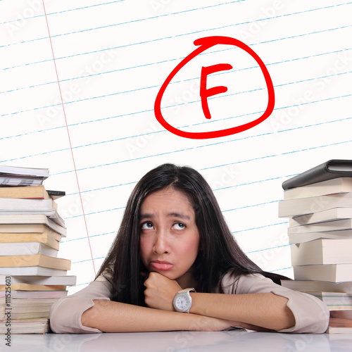 Student having bad grade - F mark on paper
