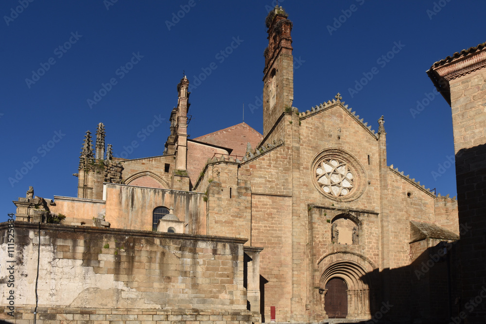 Romanesque façade of the Old Cathedral (aka St Mary's church) of Plasencia, Caceres province, Extremadura, Spain