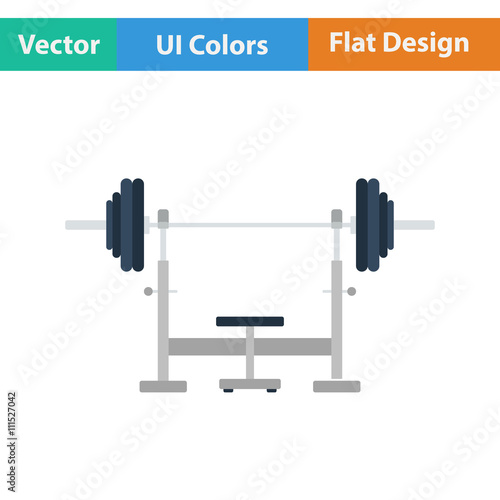 Flat design icon of Bench with barbell
