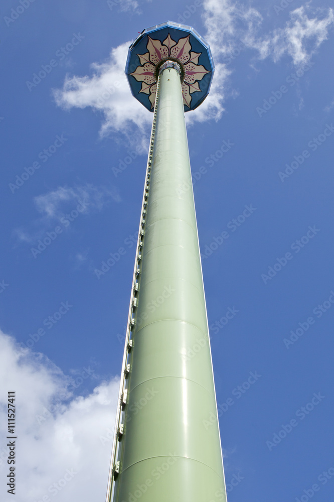 Looking up at an observation tower ride in Cancun Mexico Looking up at an observation tower ride in Cancun Mexico