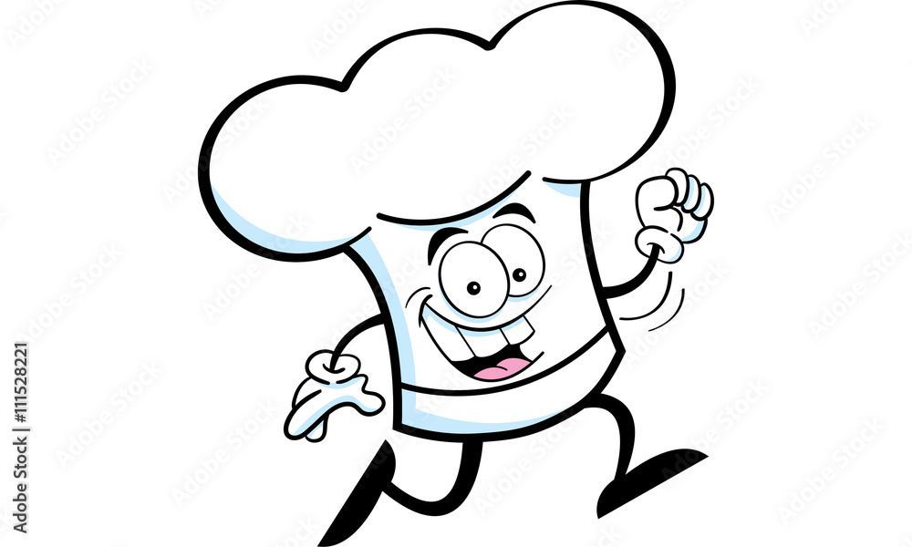 Cartoon illustration of a chef's hat running. Cartoon illustration of a chef's hat running.