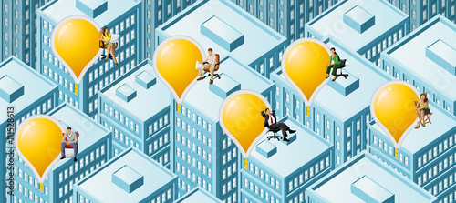 Big isometric city with business people
