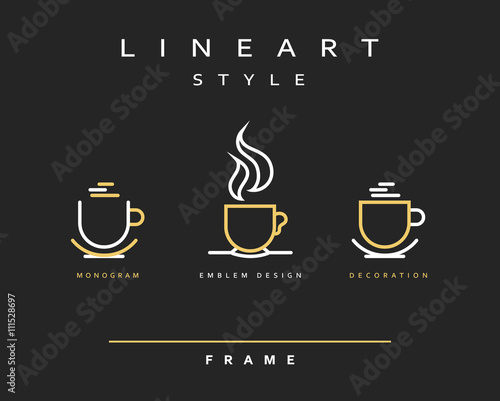Icon cups . Emblem line art design. Elegant brochure for restaurant and coffee. Design menu