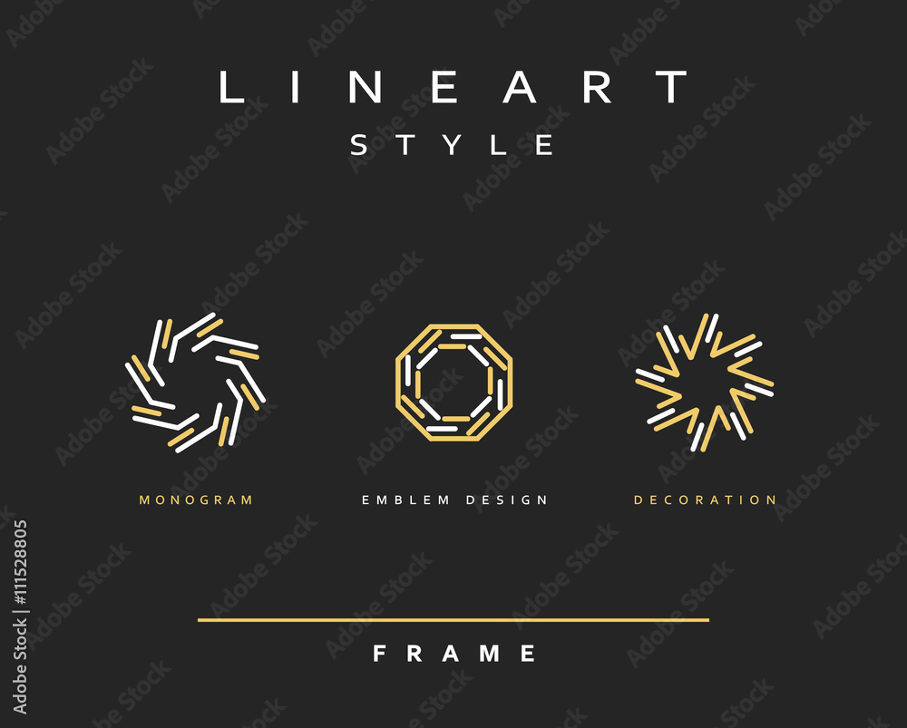 Obraz premium Set of elegant line art design. Monogram design element. Line art pattern for use in the design . Monogram decor . Emblem design.
