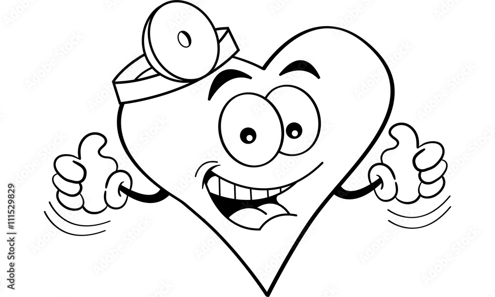 Black and white illustration of a heart with thumbs up. Black and white illustration of a heart with thumbs up.