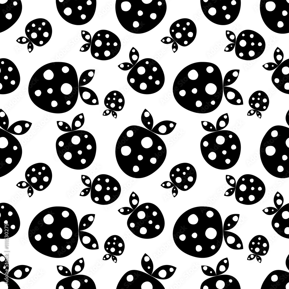 Seamless vector pattern with black decorative ornamental cute strawberries on the white background. Repeating tiled ornament. Series of Fruits and Vegetables Seamless Patterns. Seamless vector pattern with black decorative ornamental cute strawberries on the white background. Repeating tiled ornament. Series of Fruits and Vegetables Seamless Patterns.