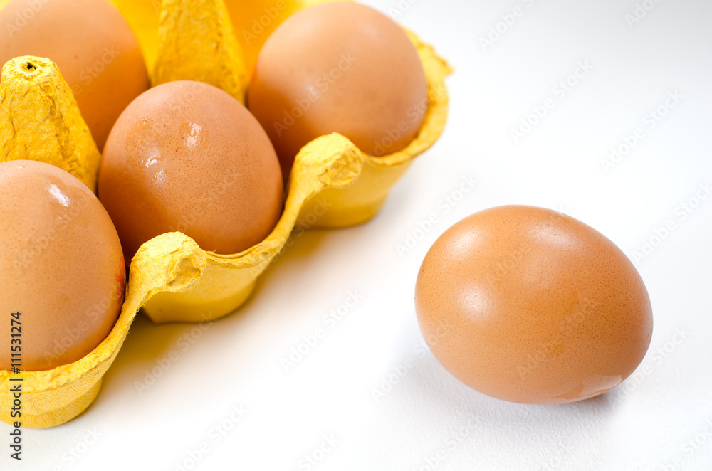 One free range farm egg outside the carton One free range farm egg outside the carton