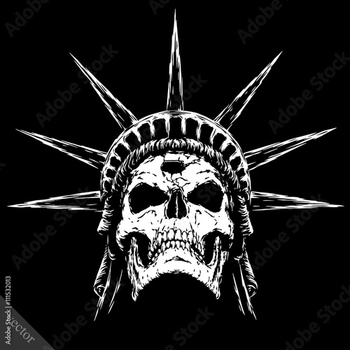 black and white engrave evil vector skull face