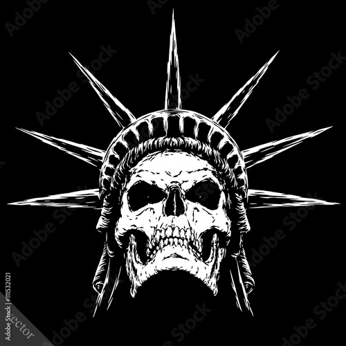black and white engrave evil vector skull face