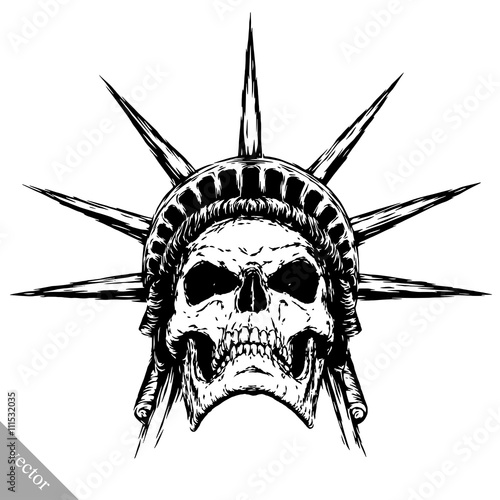 black and white engrave evil vector skull face