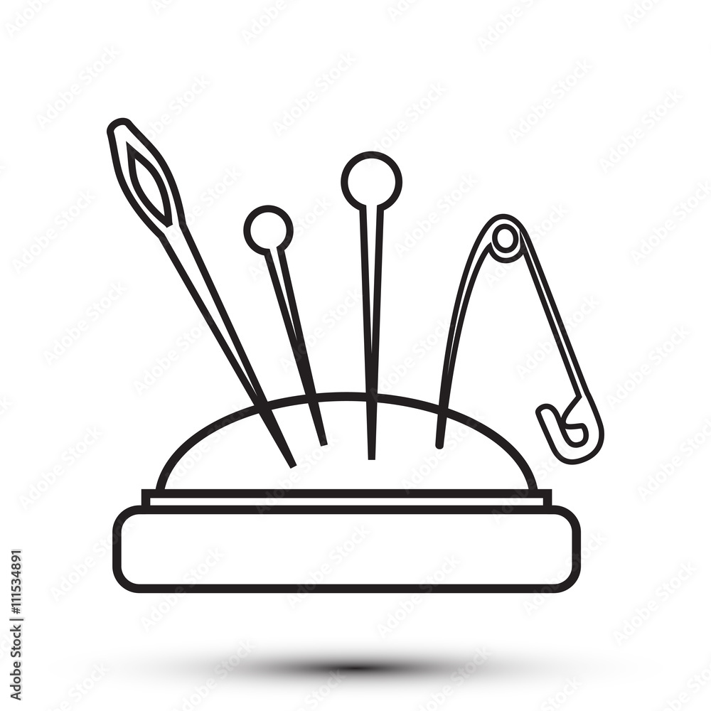 Pincushion with pins black and white web icon. Pincushion with pins black and white web icon.