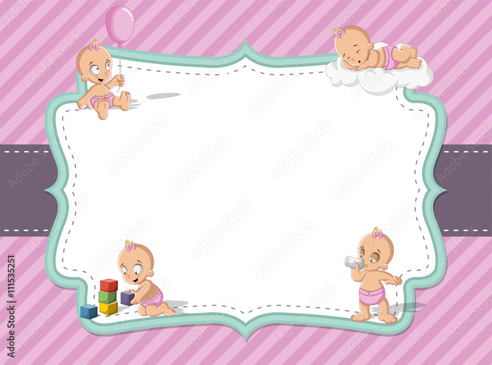 Card with a baby girl wearing diaper. Cute toddler.
Card with a baby girl wearing diaper. Cute toddler.