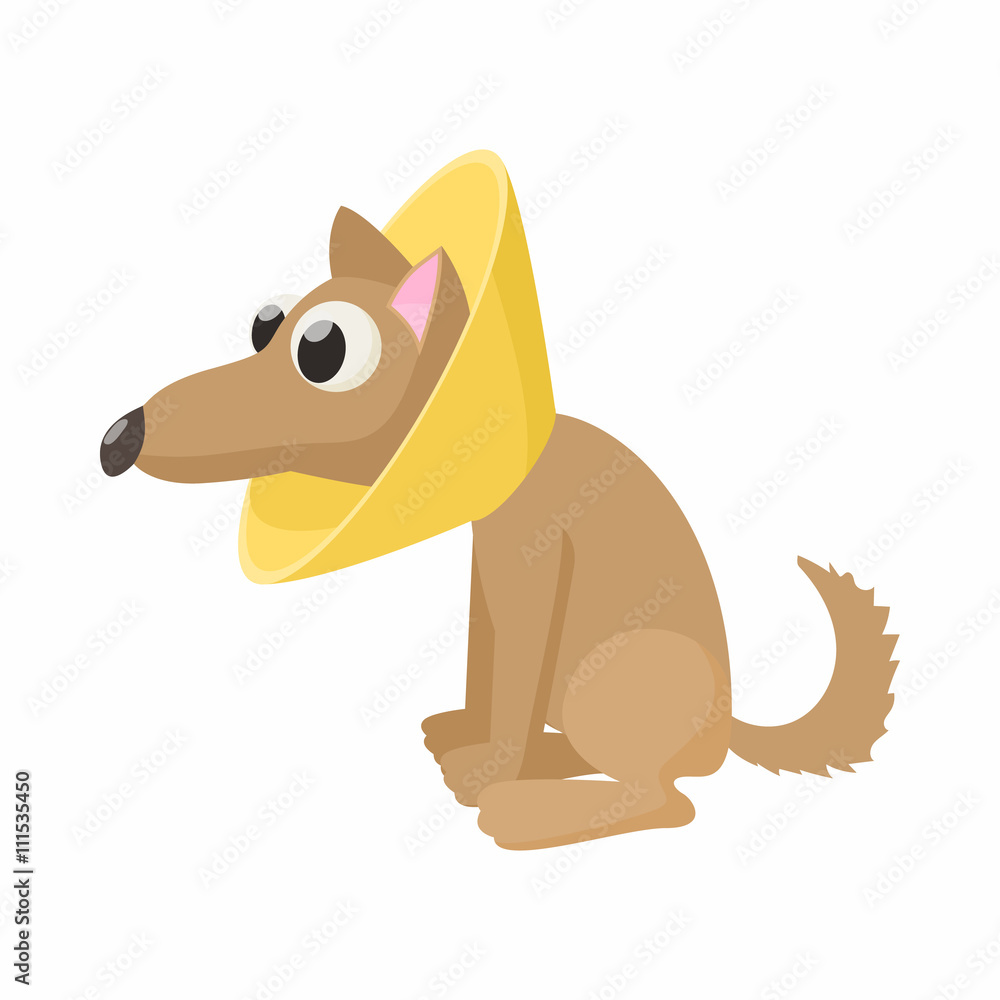 Dog in neck brace icon, cartoon style Dog in neck brace icon, cartoon style