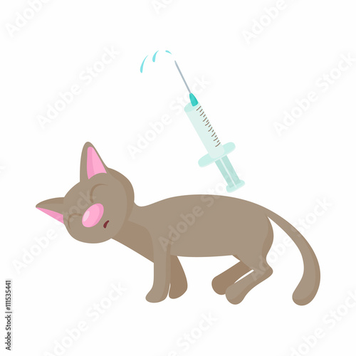 Cat receives an injection icon, cartoon style