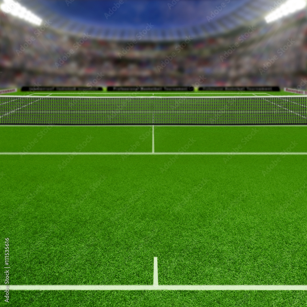 Fototapeta premium Tennis Grass Court Fulll of Spectators and Copy Space