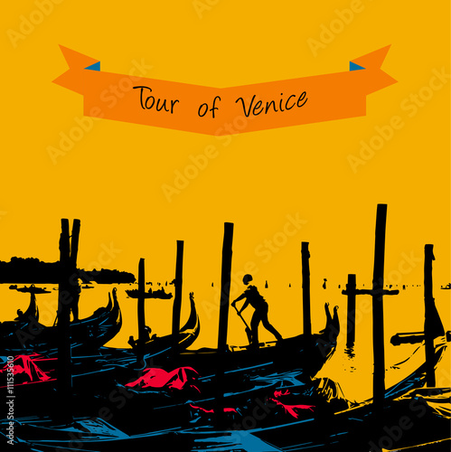 Quay of the gondolas near area San-Mark in Venice