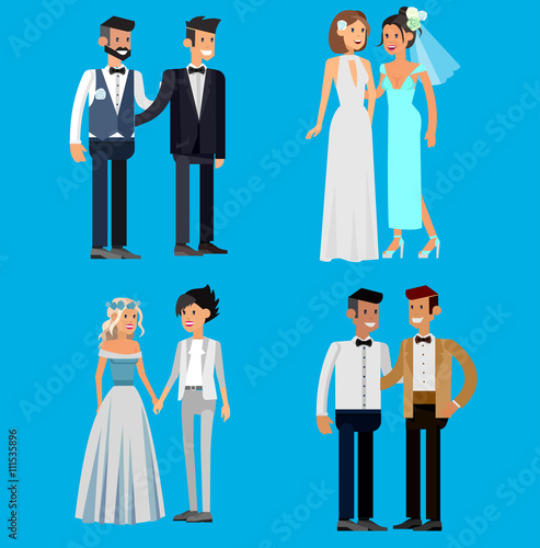 Nontraditional family. Happy cute wedding gay and lesbian