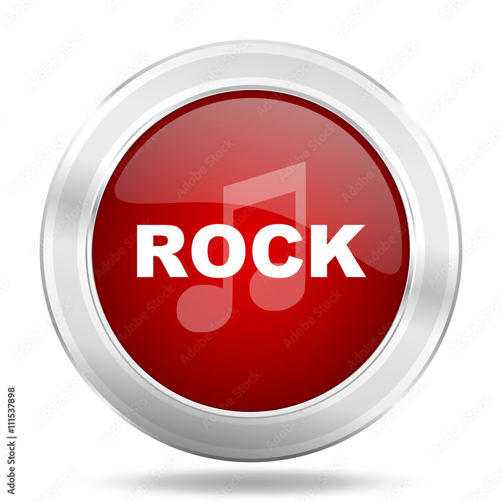 rock music icon, red round glossy metallic button, web and mobile app design illustration rock music icon, red round glossy metallic button, web and mobile app design illustration