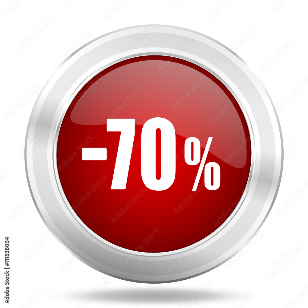70 percent sale retail icon, red round glossy metallic button, web and mobile app design illustration 70 percent sale retail icon, red round glossy metallic button, web and mobile app design illustration