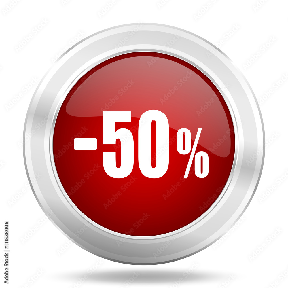 50 percent sale retail icon, red round glossy metallic button, web and mobile app design illustration 50 percent sale retail icon, red round glossy metallic button, web and mobile app design illustration