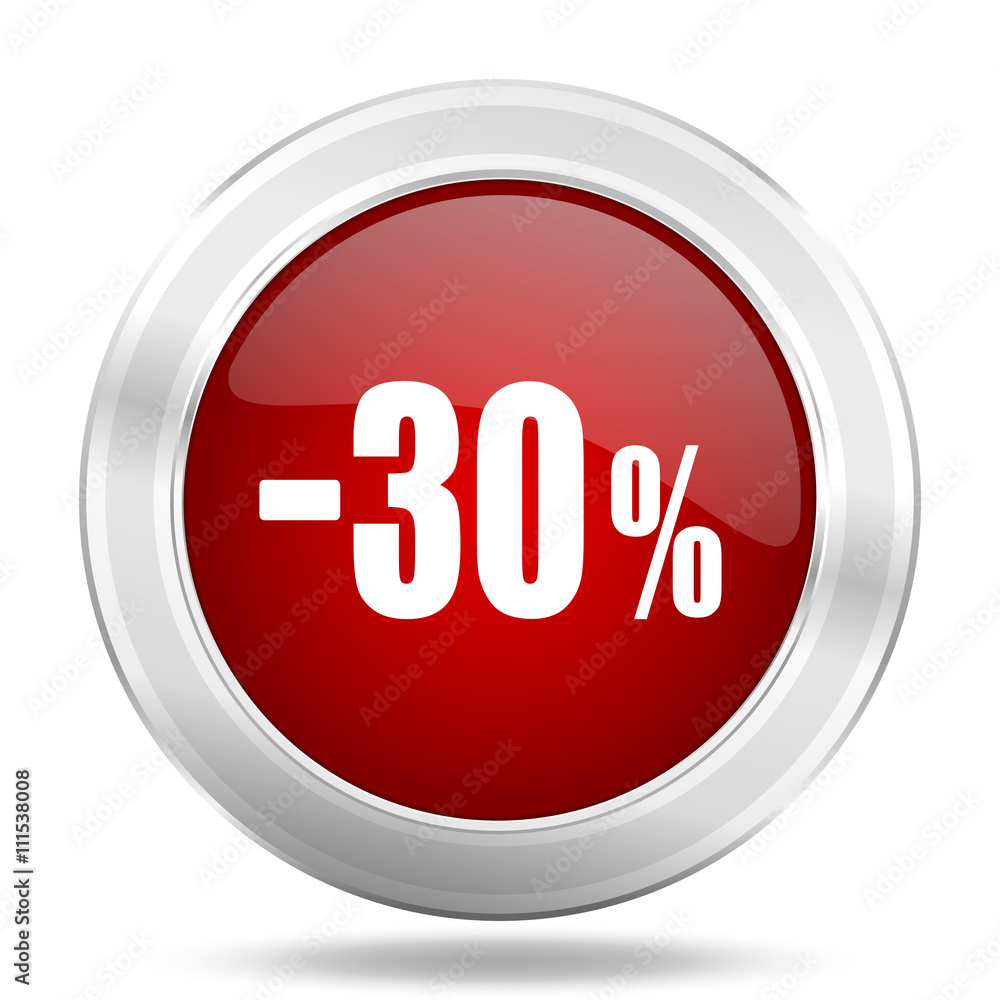 30 percent sale retail icon, red round glossy metallic button, web and mobile app design illustration 30 percent sale retail icon, red round glossy metallic button, web and mobile app design illustration