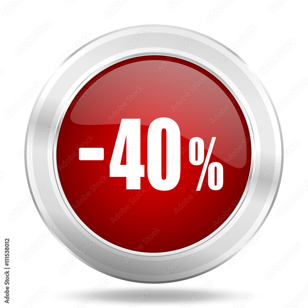 40 percent sale retail icon, red round glossy metallic button, web and mobile app design illustration 40 percent sale retail icon, red round glossy metallic button, web and mobile app design illustration
