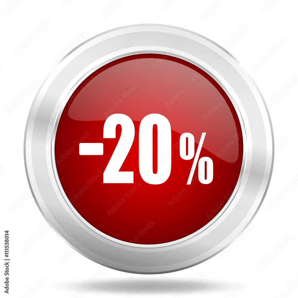 20 percent sale retail icon, red round glossy metallic button, web and mobile app design illustration 20 percent sale retail icon, red round glossy metallic button, web and mobile app design illustration