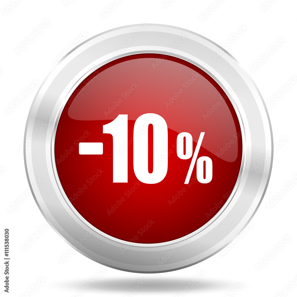 10 percent sale retail icon, red round glossy metallic button, web and mobile app design illustration 10 percent sale retail icon, red round glossy metallic button, web and mobile app design illustration