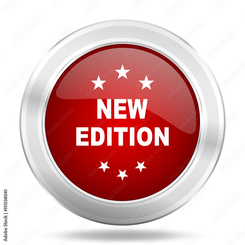 new edition icon, red round glossy metallic button, web and mobile app design illustration new edition icon, red round glossy metallic button, web and mobile app design illustration