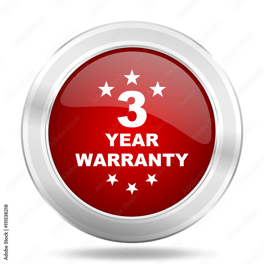warranty guarantee 3 year icon, red round glossy metallic button, web and mobile app design illustration warranty guarantee 3 year icon, red round glossy metallic button, web and mobile app design illustration