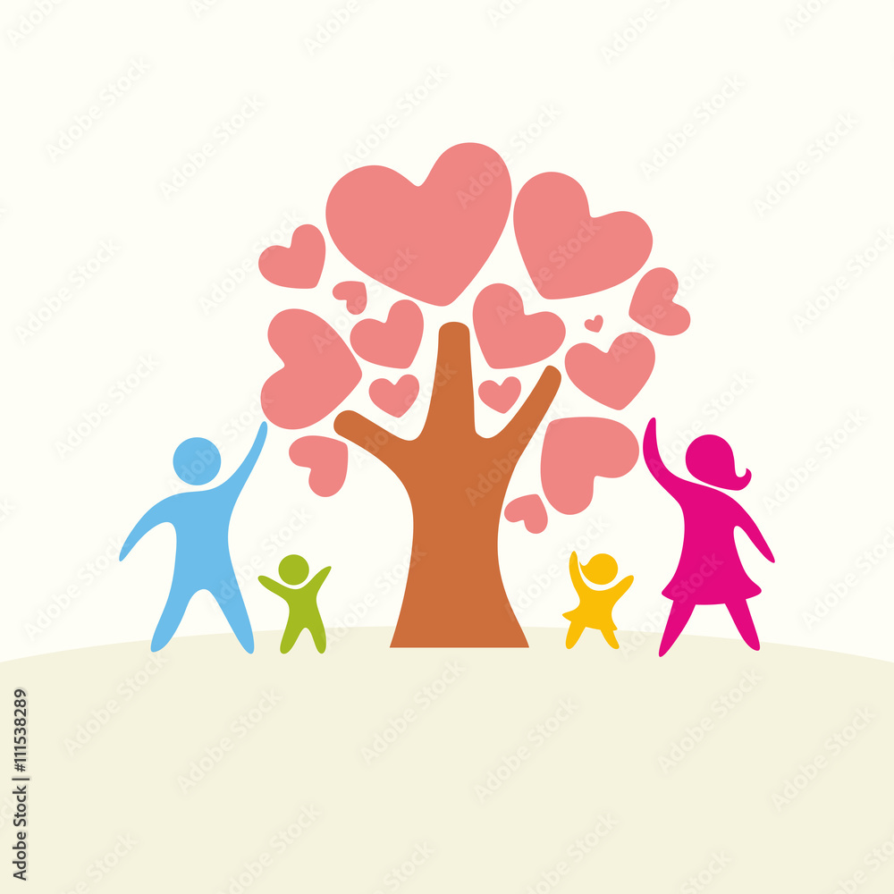 A happy family. Multicolored figures, loving family members. Parents: Mom, Dad, kids. Logo, icon, sign. A happy family. Multicolored figures, loving family members. Parents: Mom, Dad, kids. Logo, icon, sign.