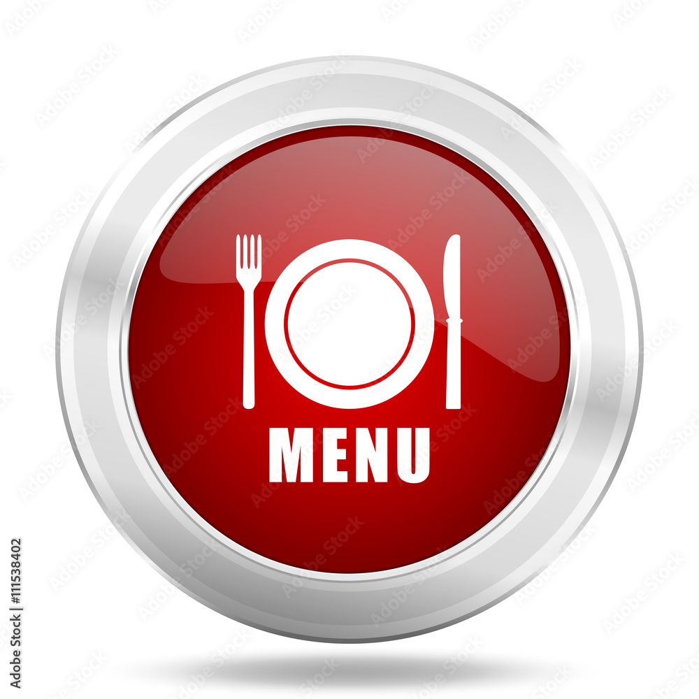 menu icon, red round glossy metallic button, web and mobile app design illustration menu icon, red round glossy metallic button, web and mobile app design illustration
