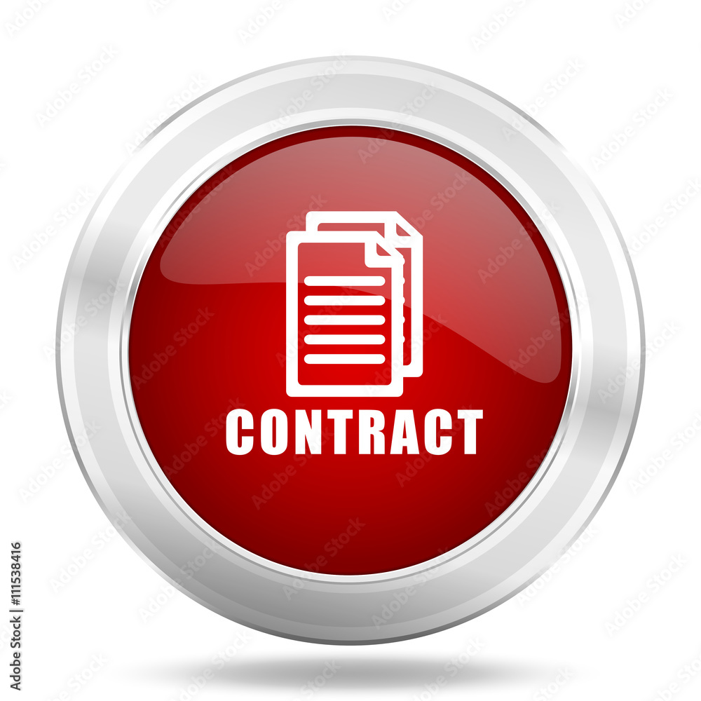 contract icon, red round glossy metallic button, web and mobile app design illustration contract icon, red round glossy metallic button, web and mobile app design illustration