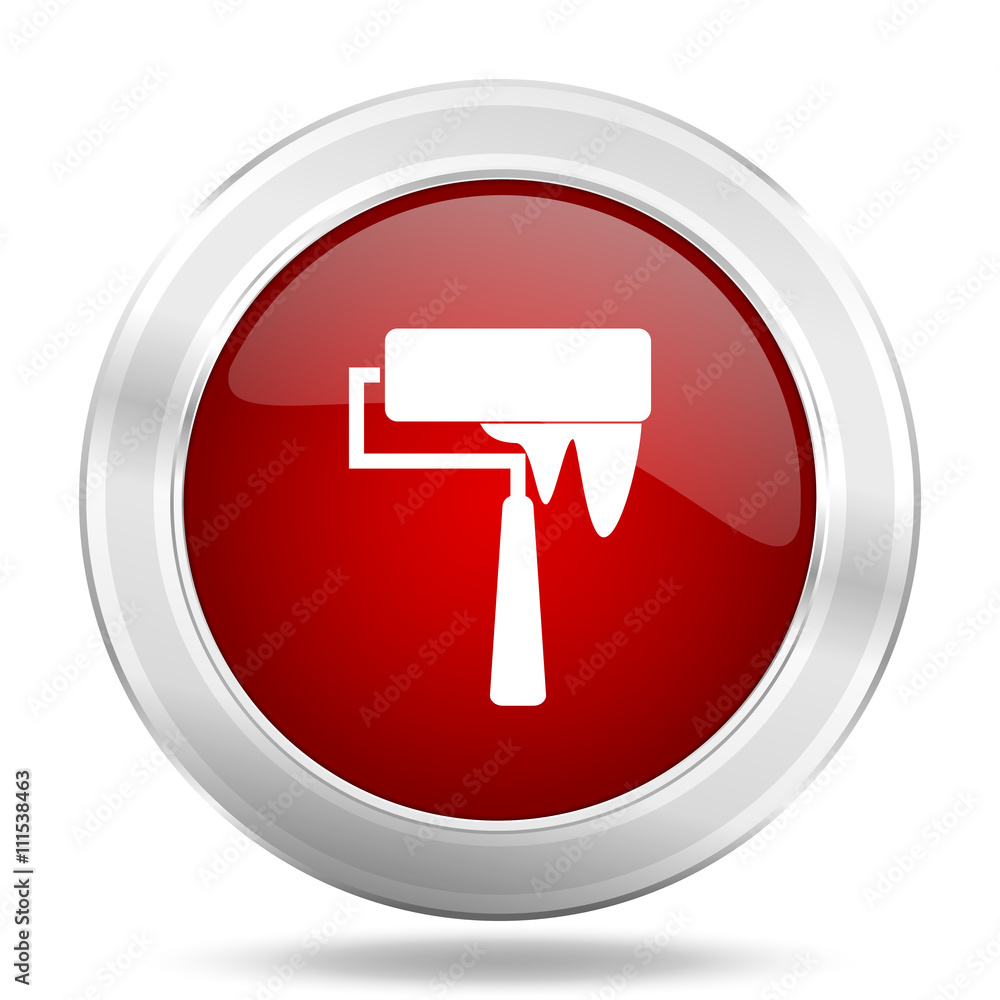 brush icon, red round glossy metallic button, web and mobile app design illustration brush icon, red round glossy metallic button, web and mobile app design illustration