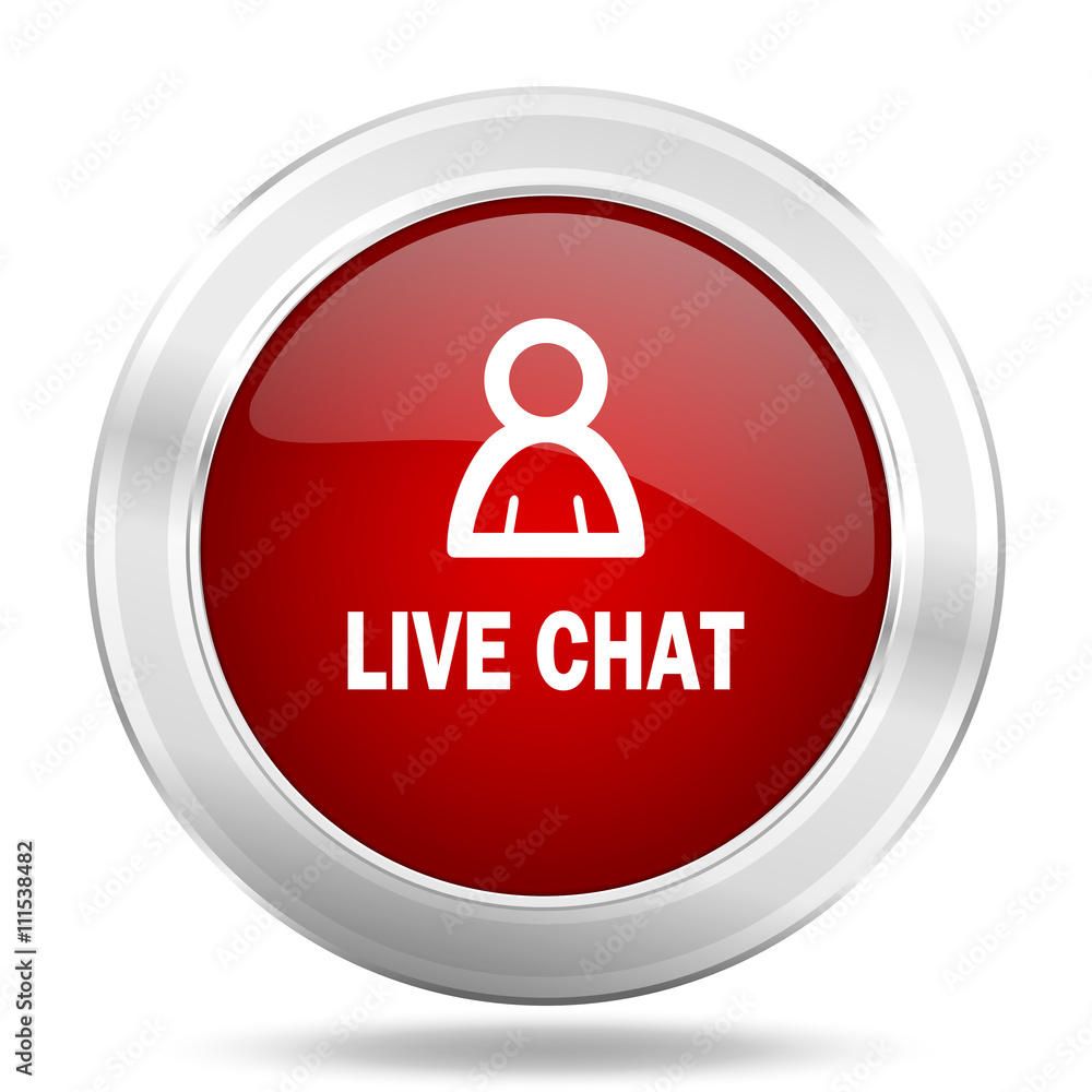 live chat icon, red round glossy metallic button, web and mobile app design illustration live chat icon, red round glossy metallic button, web and mobile app design illustration