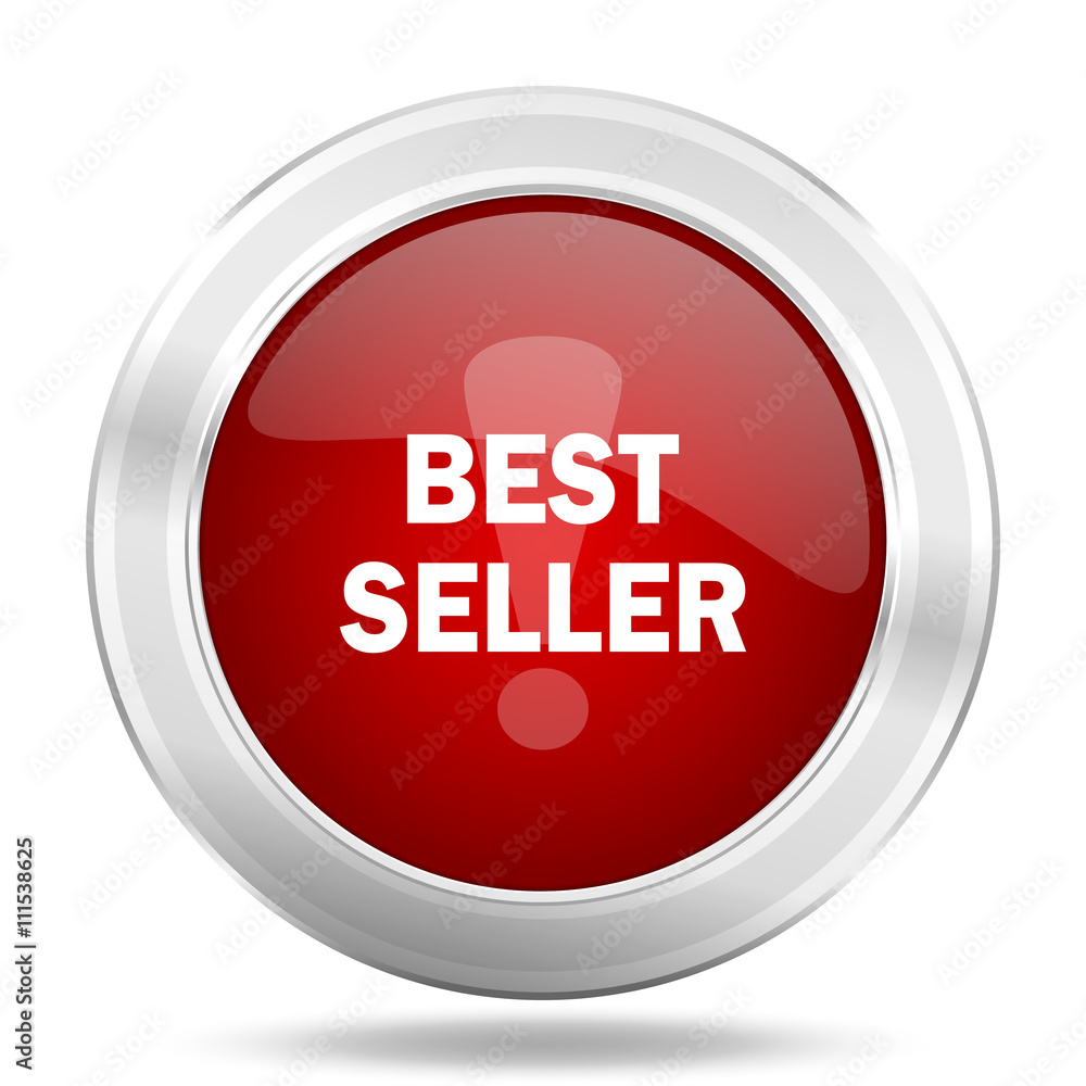 best seller icon, red round glossy metallic button, web and mobile app design illustration best seller icon, red round glossy metallic button, web and mobile app design illustration