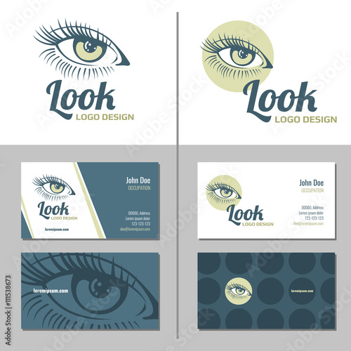 Business card with woman eye logo. Vector template
