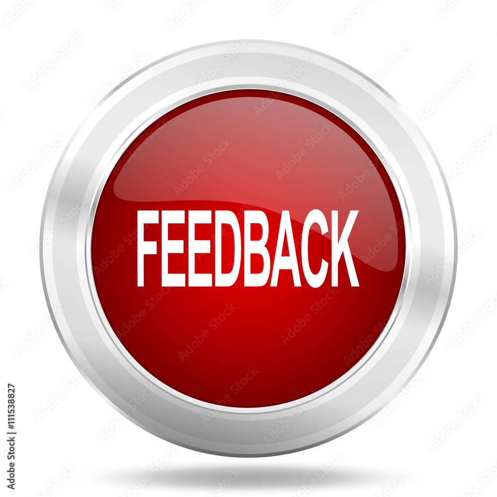 feedback icon, red round glossy metallic button, web and mobile app design illustration feedback icon, red round glossy metallic button, web and mobile app design illustration