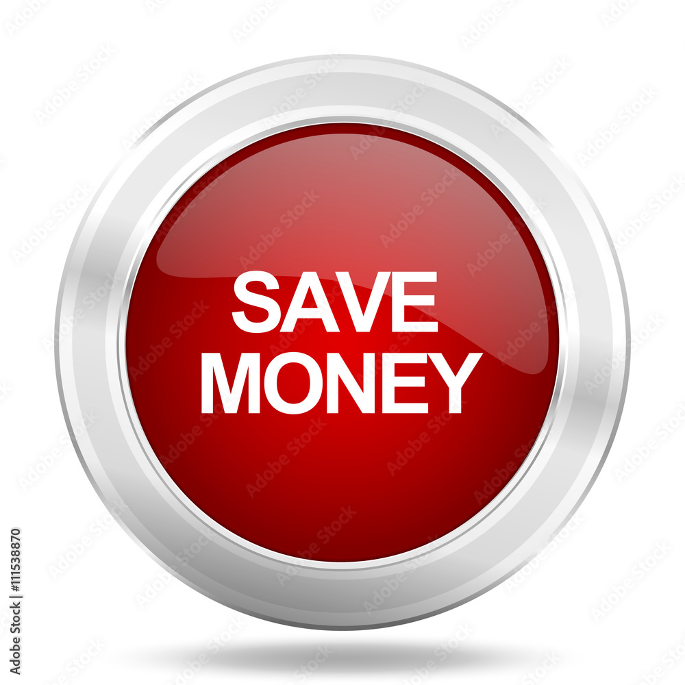 save money icon, red round glossy metallic button, web and mobile app design illustration save money icon, red round glossy metallic button, web and mobile app design illustration
