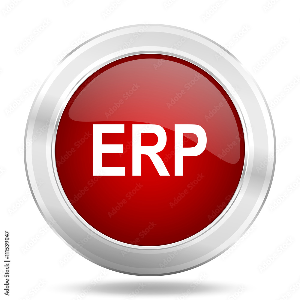 erp icon, red round glossy metallic button, web and mobile app design illustration erp icon, red round glossy metallic button, web and mobile app design illustration