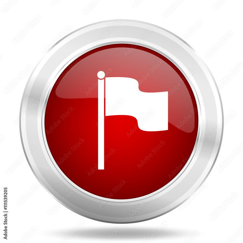 flag icon, red round glossy metallic button, web and mobile app design illustration flag icon, red round glossy metallic button, web and mobile app design illustration