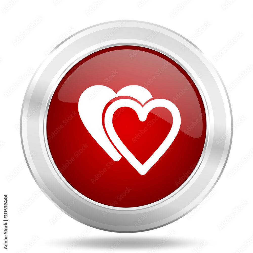 love icon, red round glossy metallic button, web and mobile app design illustration love icon, red round glossy metallic button, web and mobile app design illustration