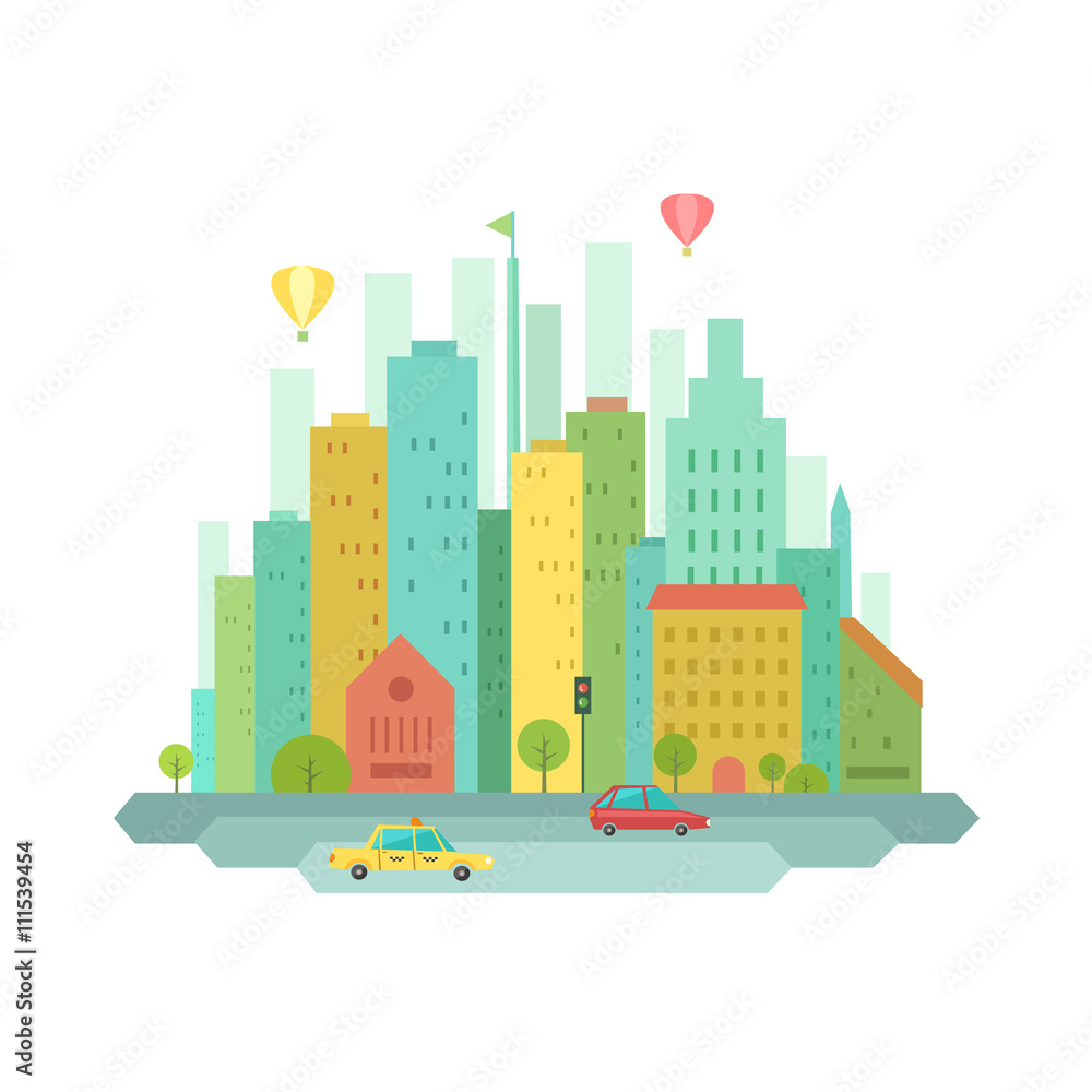Urban landscape in flat design. City logo concept. Vector illustration.