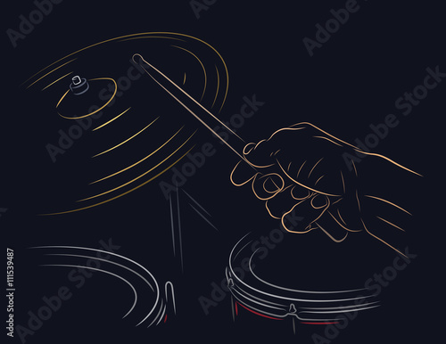 Hitting Ride cymbal color line art illustration
