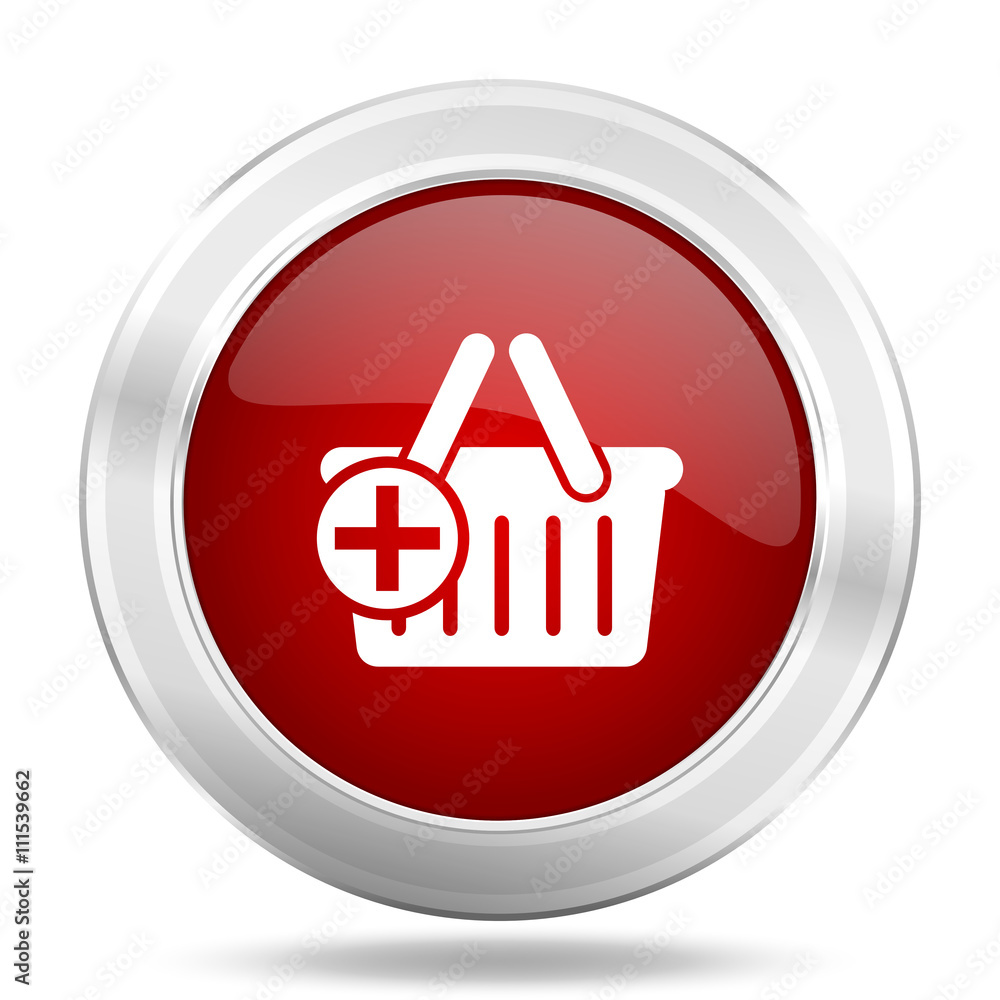 cart icon, red round glossy metallic button, web and mobile app design illustration cart icon, red round glossy metallic button, web and mobile app design illustration