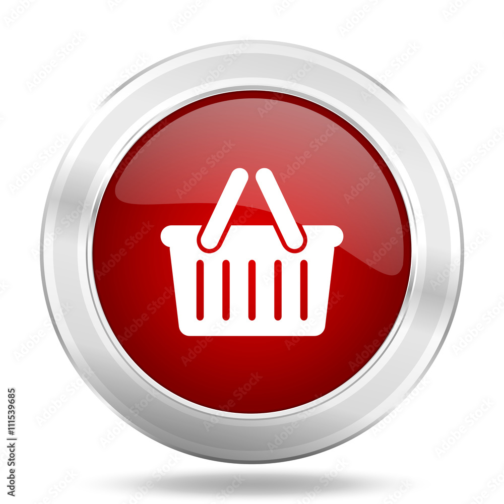 cart icon, red round glossy metallic button, web and mobile app design illustration cart icon, red round glossy metallic button, web and mobile app design illustration